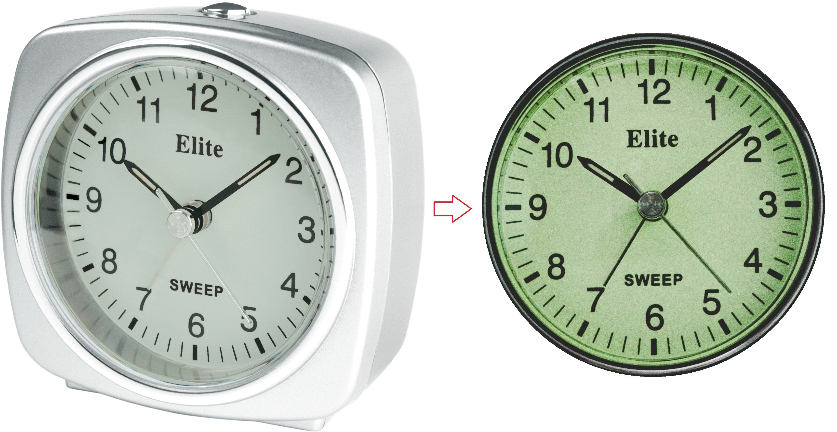 Clock ELITE Sveglia silent con luce e snooze. quadrante fosforescente - ARGENTO - Silent alarm clock with light and snooze. phosphorescent dial - SILVER