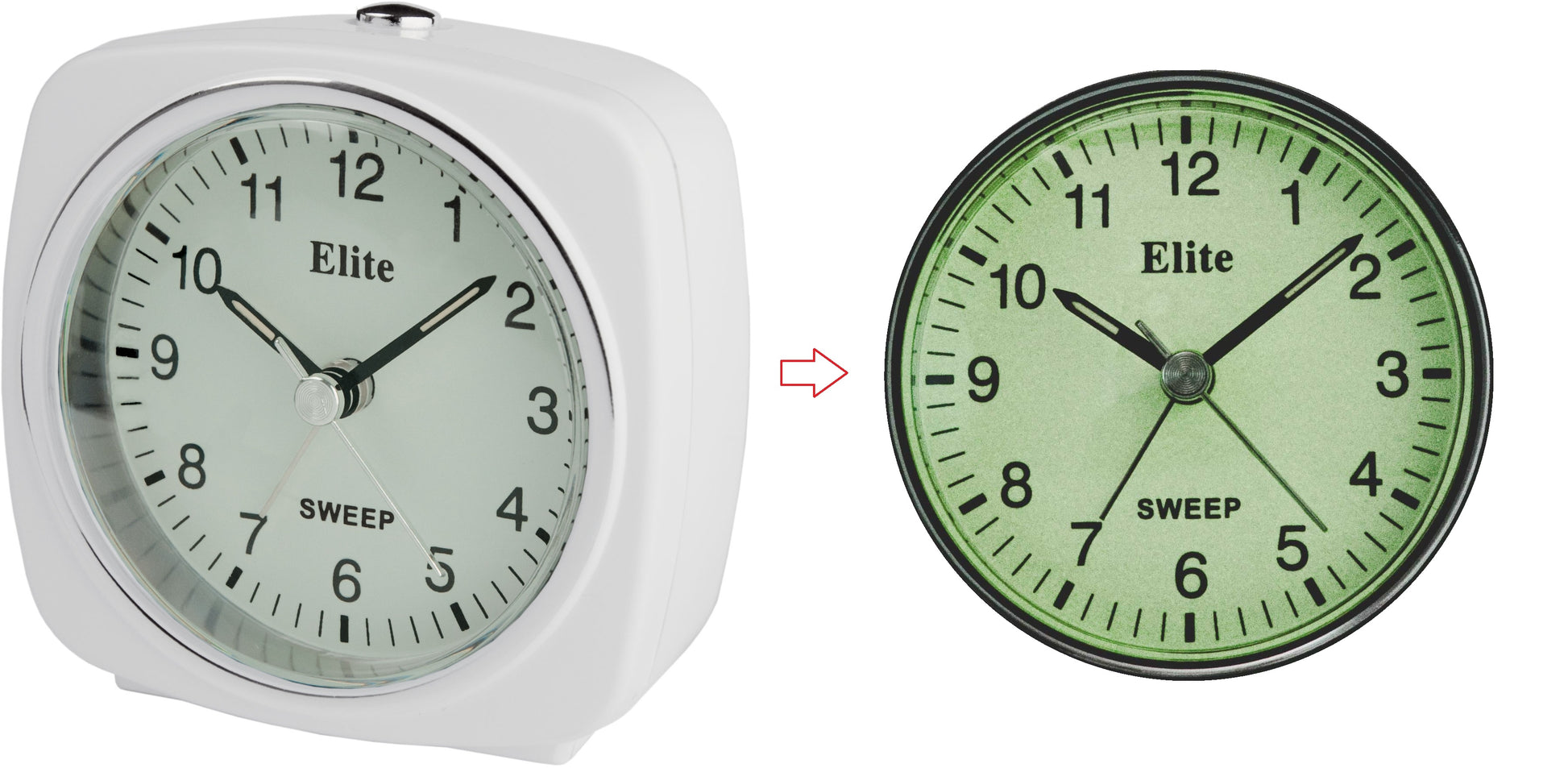 Clock ELITE Sveglia silent con luce e snooze. quadrante fosforescente - BIANCO - Silent alarm clock with light and snooze. phosphorescent dial - WHITE