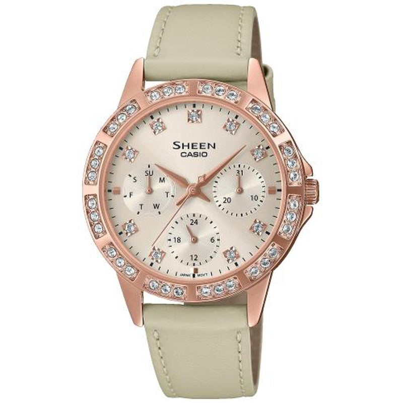 Women's Watch CASIO SHEEN Mod. LADY CRYSTAL PINK, GOLD, LEATHER ***SPECIAL PRICE***