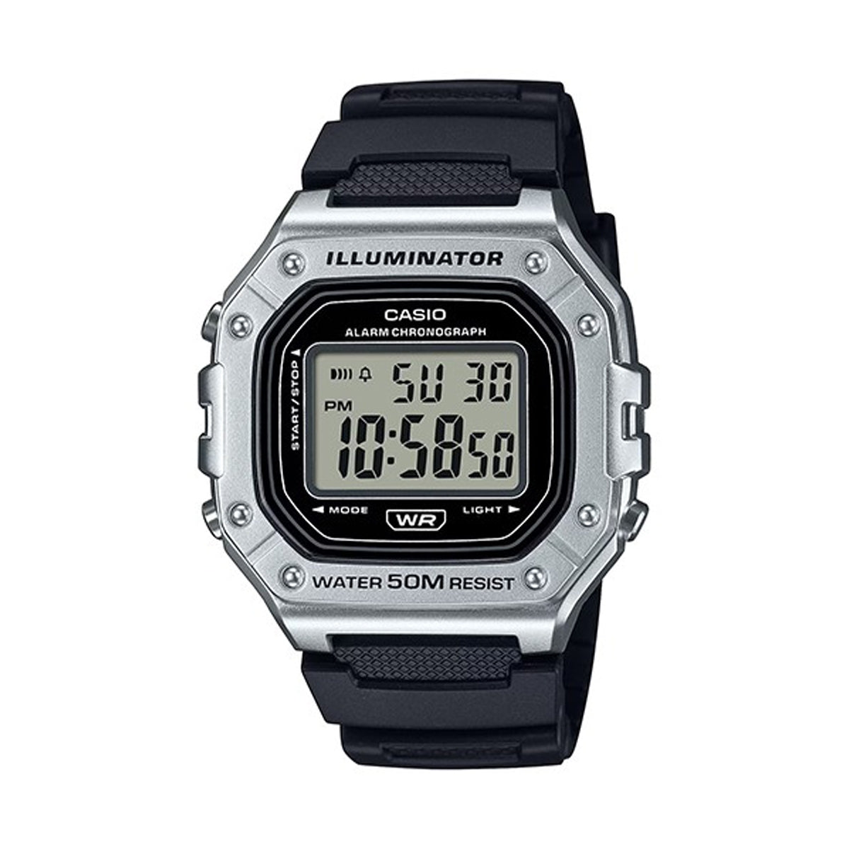 Men's Watch CASIO TIMELESS COLLECTION Mod. SPORT ILLUMINATOR WR 50M, ALARM, CHRONOGRAPH - SILVER - METAL SERIE