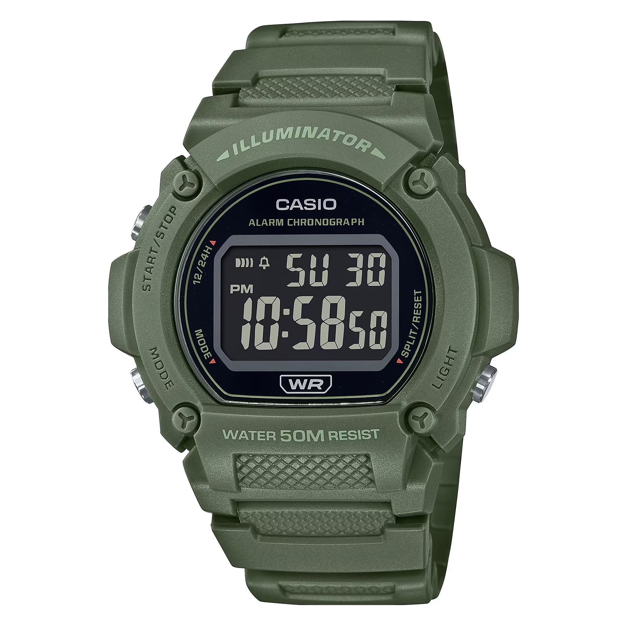 Men's Watch CASIO TIMELESS COLLECTION Mod. SPORT- ILLUMINATOR WR 50M, ALARM, CHRONOGRAPH - ARMY GREEN - COLORED SERIE