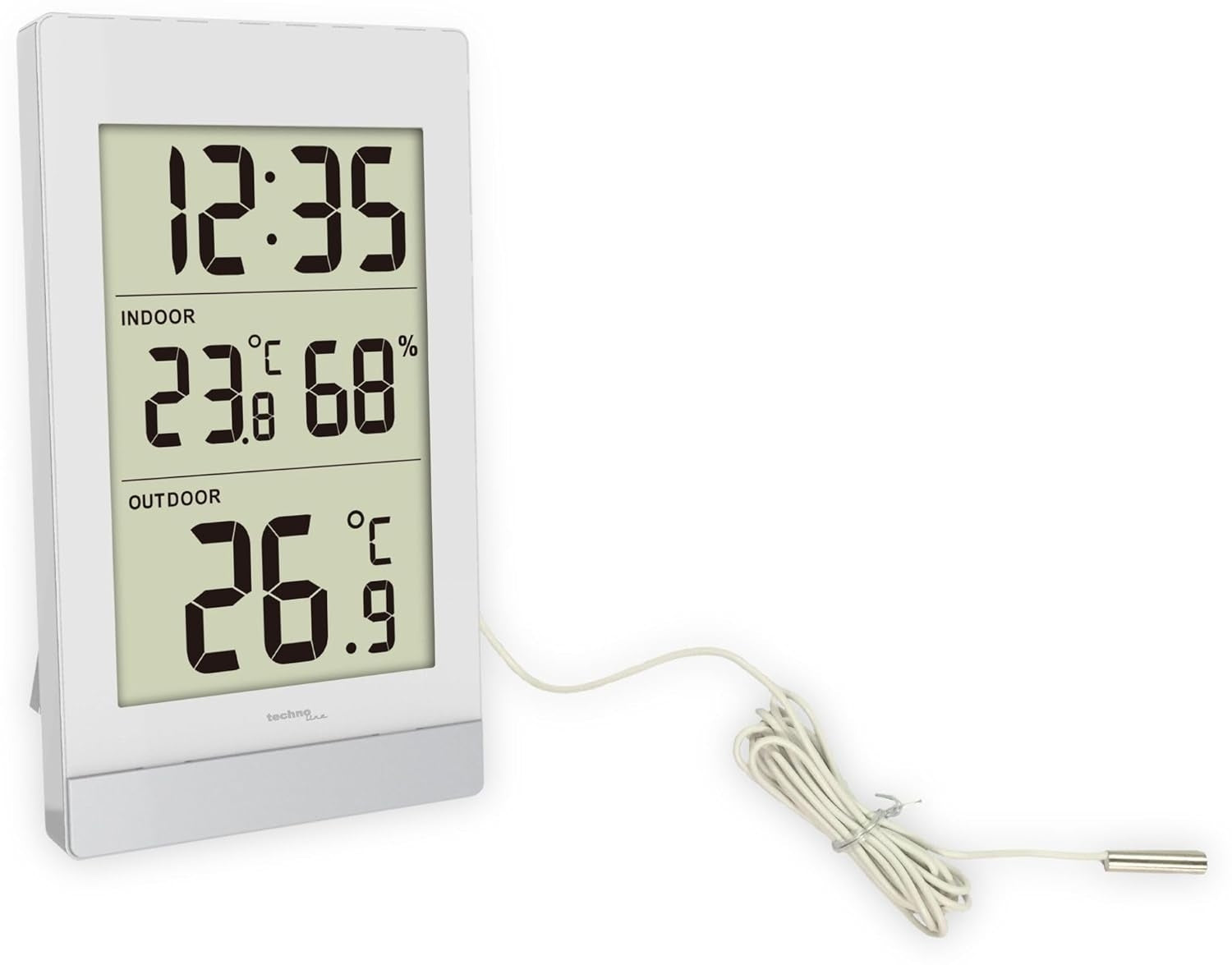 Clock TECHNO LINE Mod. WS7039 - Termometro da parete/tavolo, temp/umidità int e temp est + cavetto sonda - Wall/table thermometer, int temp/humidity and ext temp with probe cable