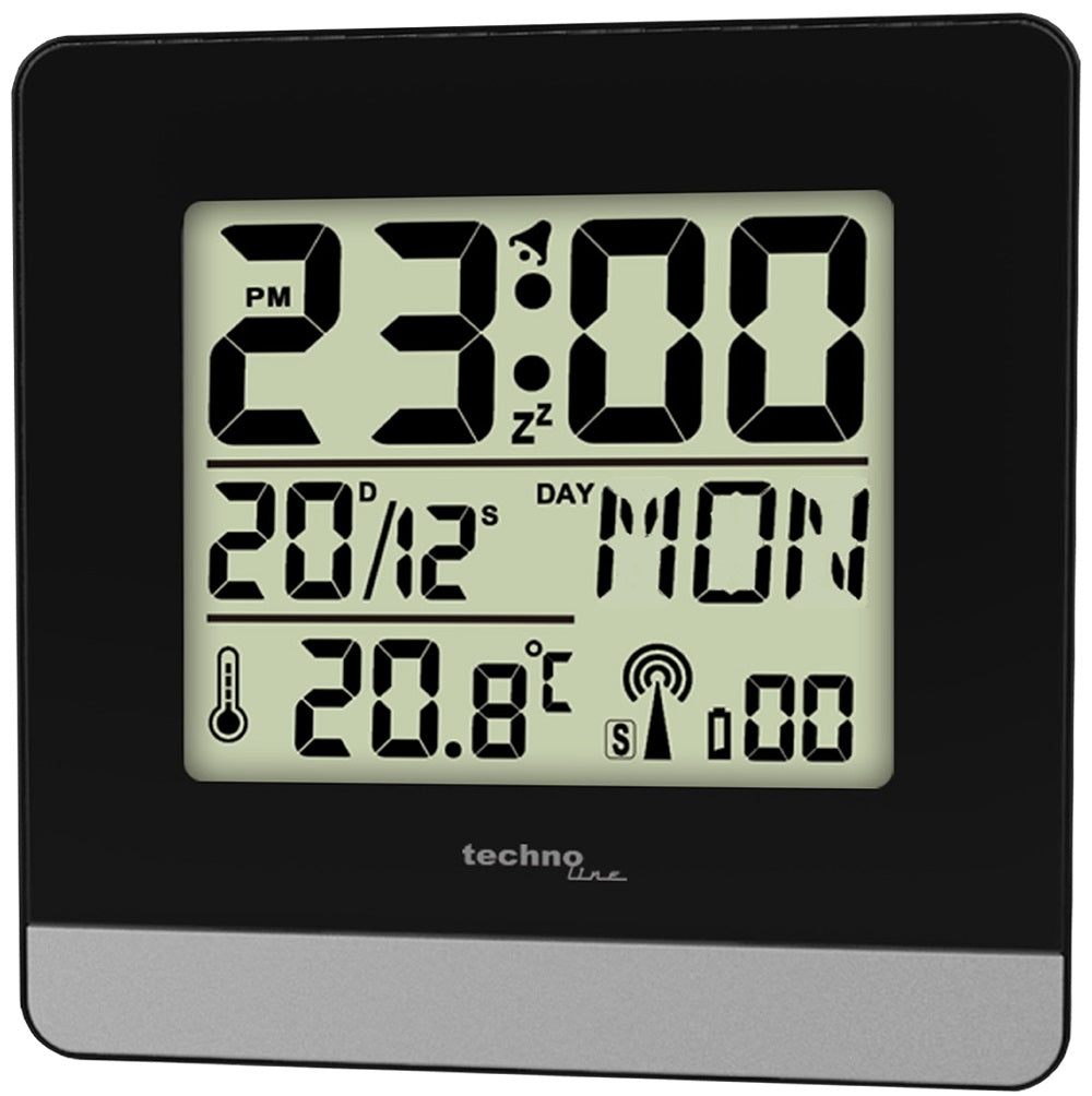 Clock TECHNO LINE Mod. WT260 - Sveglia radiocontrollata con temp. data (7 lingue). luce e snooze - Radio controlled alarm clock with temp. date (7 languages). light and snooze