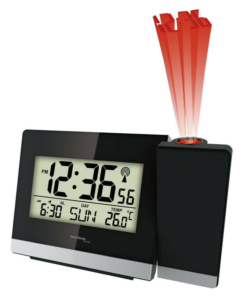 Clock TECHNO LINE Mod. WT536 - Sveglia radiocontrollata con proiezione a soffitto dell orario - Radio controlled alarm clock with time projection + alim 220 volts-220 volts power supply